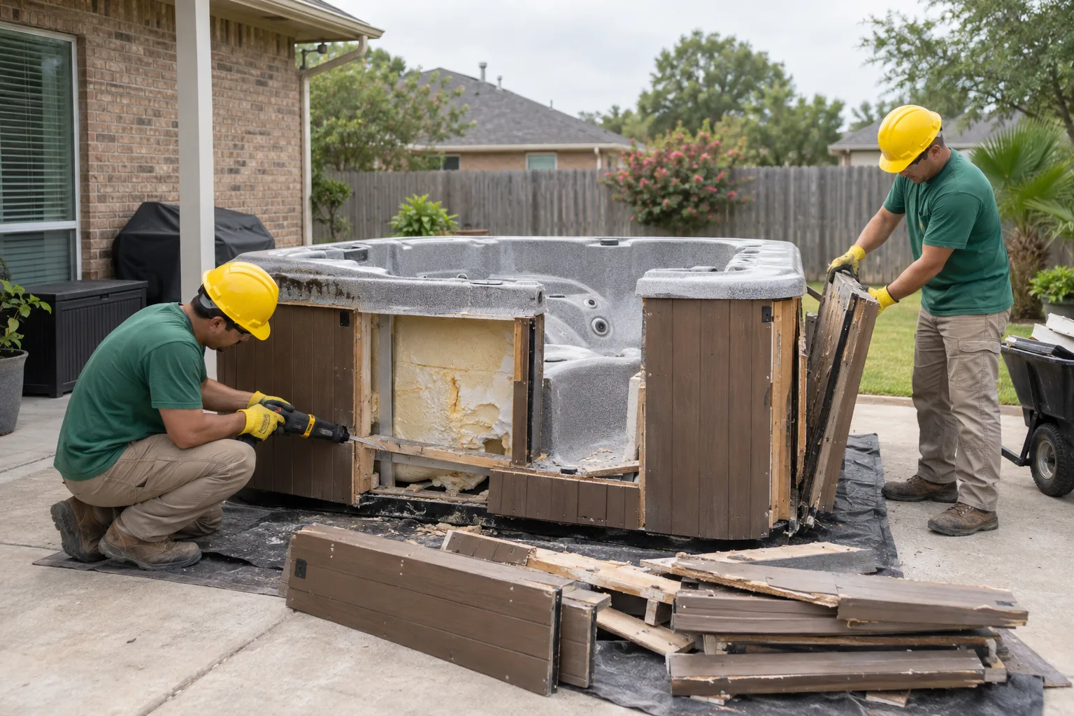 Materials organized during hot tub removal